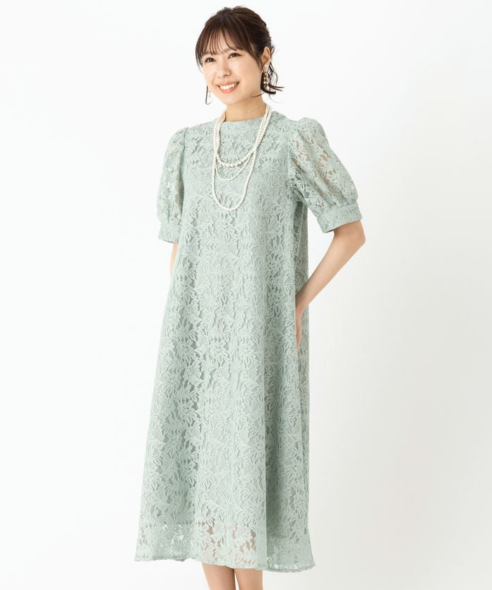 Aimer エメ 総レース袖付きテントラインドレス その他 x グリーン系