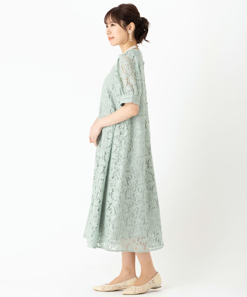 Aimer エメ 総レース袖付きテントラインドレス その他 x グリーン系