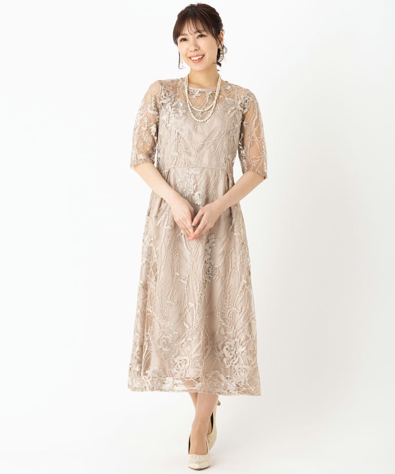 Select Shop チュール×総刺繍ドレス ベージュ系 | 結婚式パーティーの
