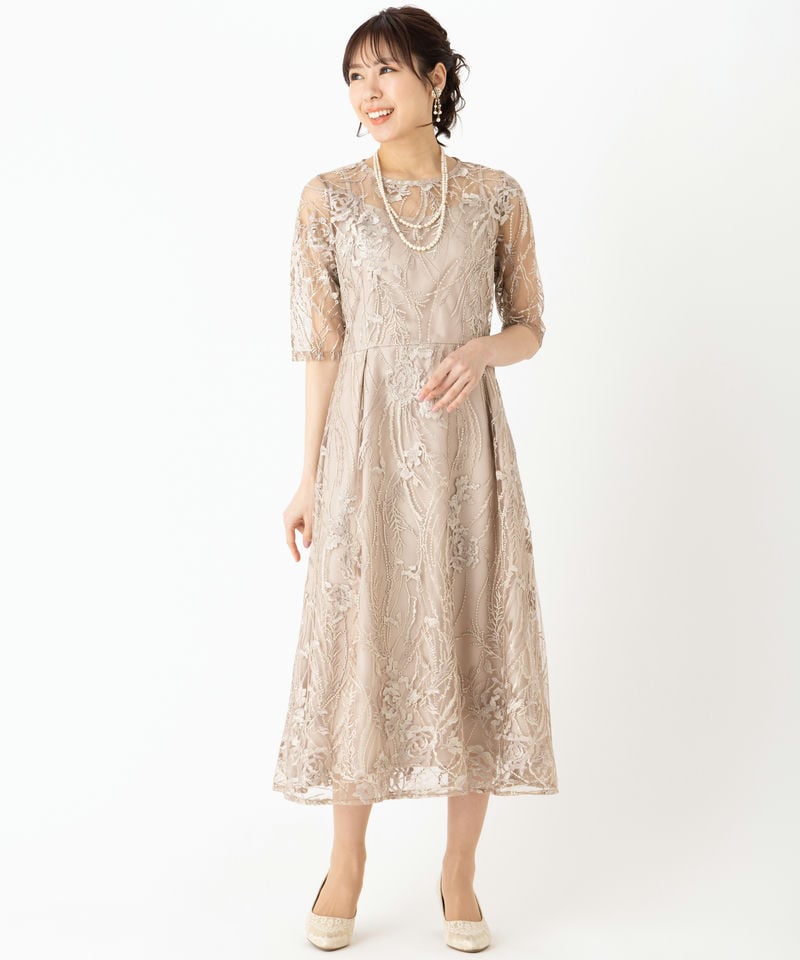 Select Shop チュール×総刺繍ドレス ベージュ系 | 結婚式パーティーの