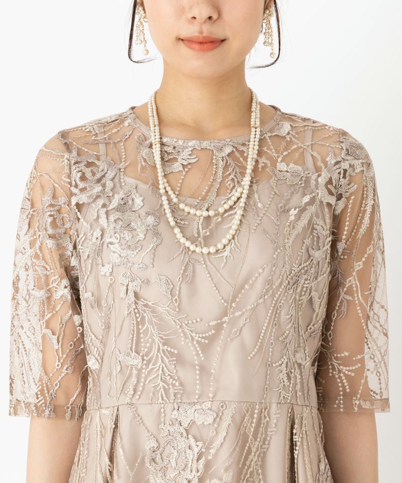Select Shop チュール×総刺繍ドレス ベージュ系 | 結婚式パーティーの