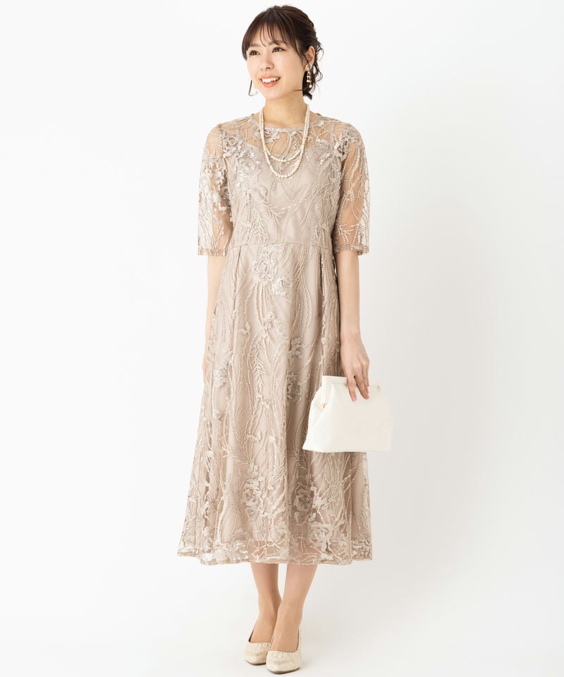 Select Shop チュール×総刺繍ドレス ベージュ系 | 結婚式パーティーの