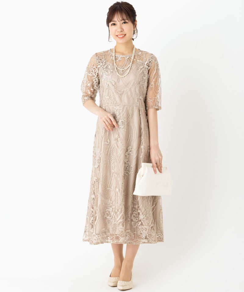 Select Shop チュール×総刺繍ドレス ベージュ系 | 結婚式パーティーの