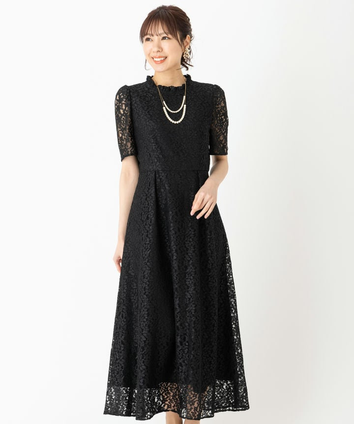 ADAM ET ROPE' アダムエロぺ チュールパネルレースドレス ブラック系