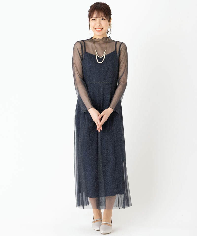 34サイズkaeneカエン　ネイビー パーティー ドレス kaene カエン ラメチュールメロウドレス ネイビー系 | 結婚式
