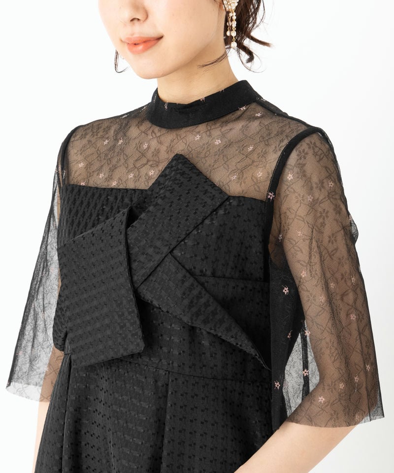 LEJA花柄刺繍オーガンジーレース切替えビスチェ風チュールロング丈 楽天市場】【LEJA】ビスチェ風切り替えプチハイネック花柄シアーレース