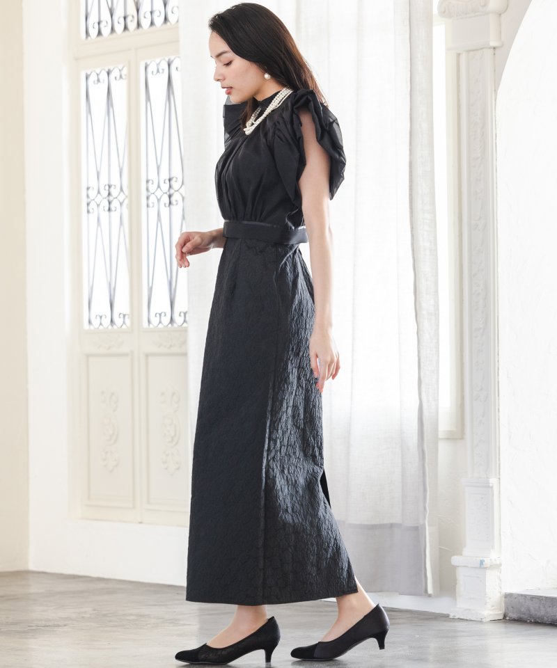 SNIDEL スナイデル ボレロセットジャガードドレス ブラック系 | 結婚式