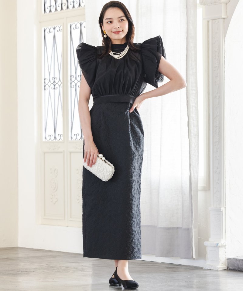 SNIDEL スナイデル ボレロセットジャガードドレス ブラック系 | 結婚式