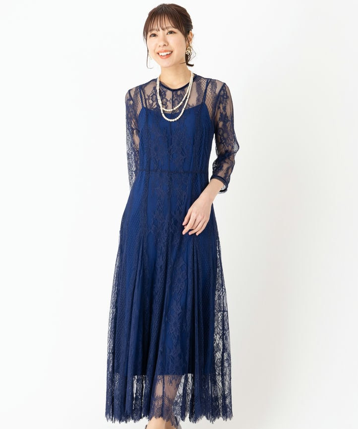FRAY I.D フレイアイディー クラシカルレースロングドレス ブルー系 x