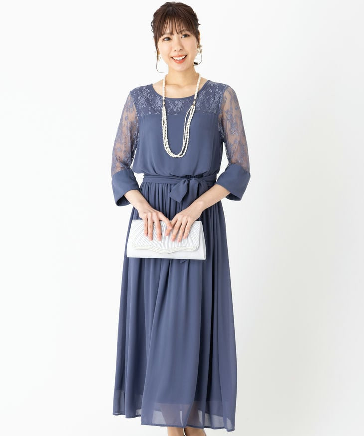 Select Shop 刺繍レース切り替えセットアップパンツドレス ネイビー系