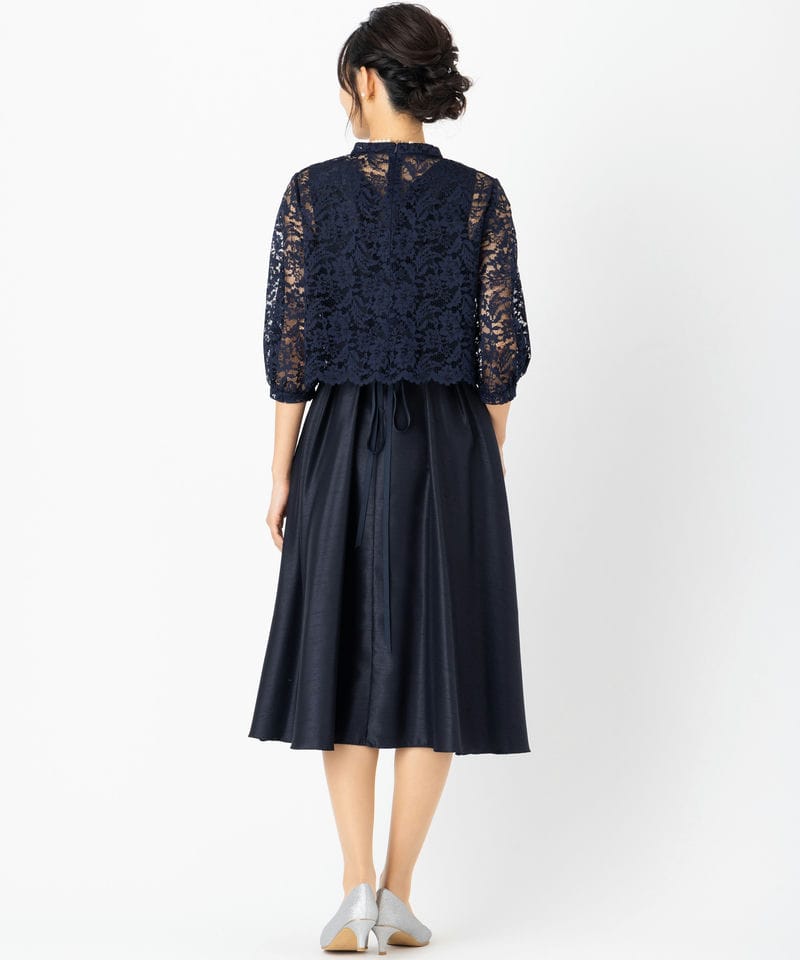 Aimer エメ ボタニカルレーストップス付フレアドレス ネイビー系