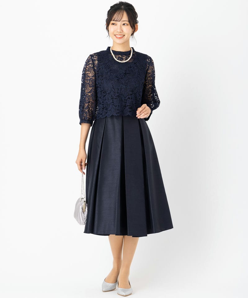 Aimer エメ ボタニカルレーストップス付フレアドレス ネイビー系