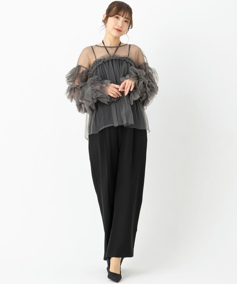 き*)様 ANDRESD デコラティブチュールプルオーバー チャコール ANDRESD アンドレスド デコラティブチュールトップス&ダブルクロス