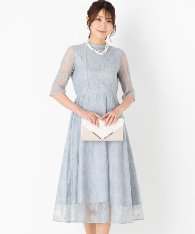 Aimer エメ チュールエンブロイダリーレースパイピングドレス グレー系