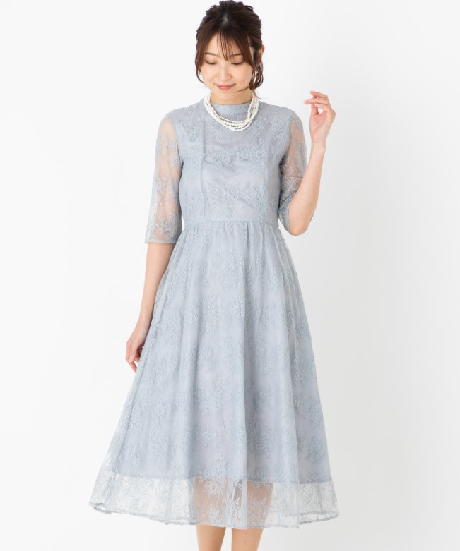 Aimer エメ　ラッセルレースアンクル丈ドレス Aimer エメ ラッセルレースアンクル丈ドレス グレー系 x ブルー系