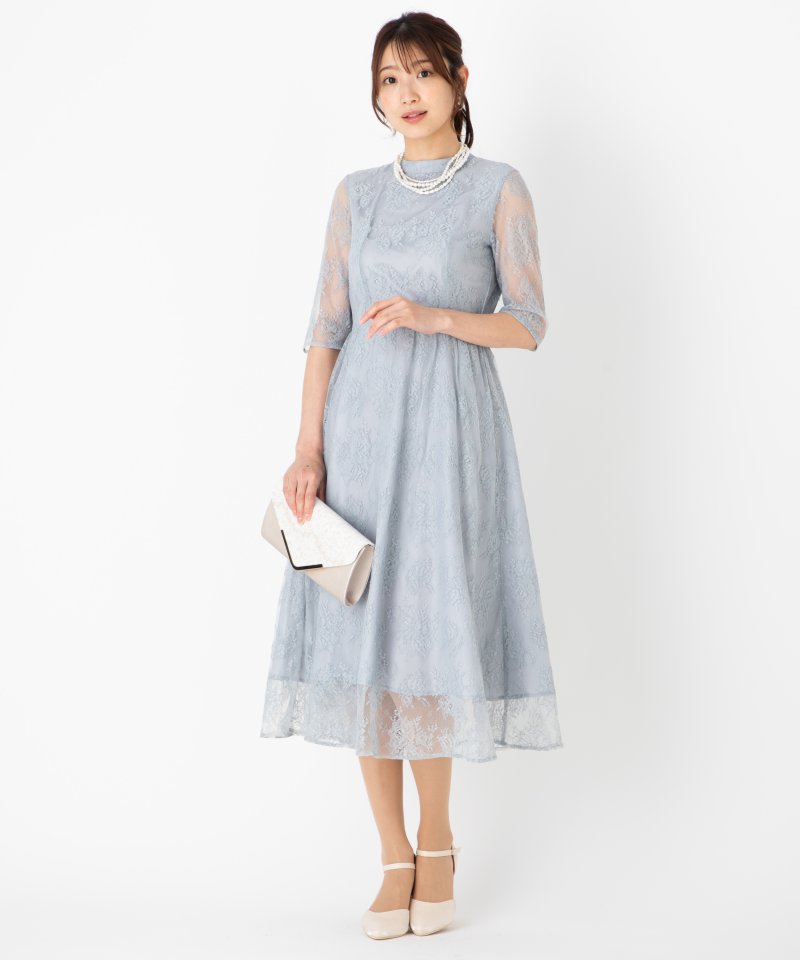 Aimer エメ ラッセルレースアンクル丈ドレス グレー系 x ブルー系