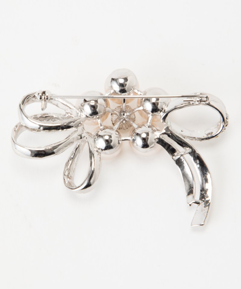 Select Shop フラワーパールリボンブローチ その他 x シルバー系