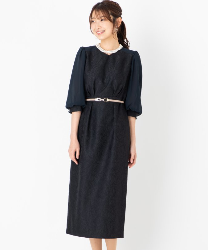 Aimer エメ スタンドカラーストライプレースコクーンドレス その他 x