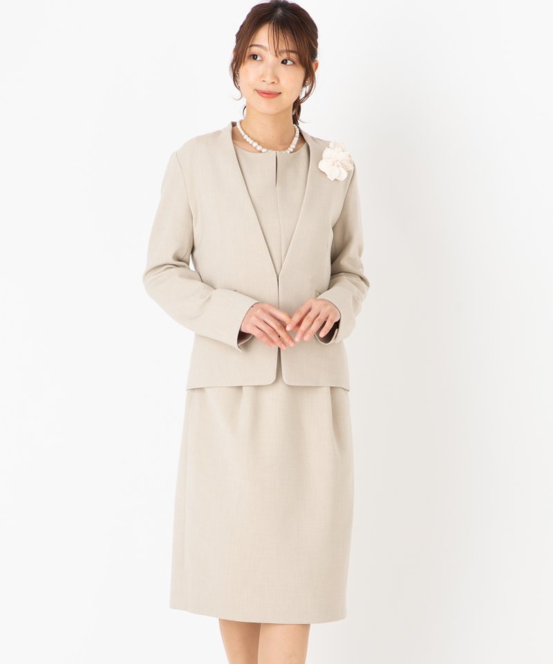 美品 グリーンレーベルリラクシング ノーカラーレディース スーツ 2ピース green label relaxing 【スーツ2点SET】グリーンレーベルリラクシング