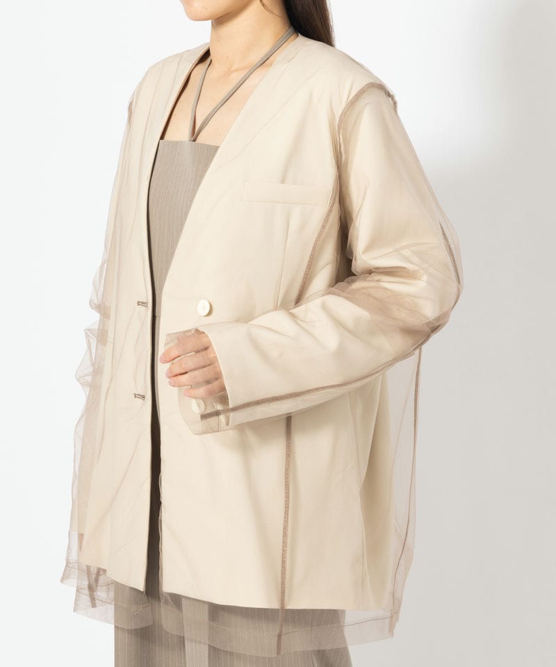 ANDRESD アンドレスド ボクシーレイヤードチュールジャケット ベージュ