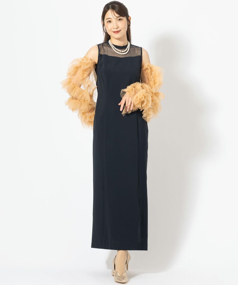 アンドレスド　ネイビー×オレンジ　detached sleeve dress ANDRESD アンドレスド デタッチドスリーブドレス オレンジ系 x
