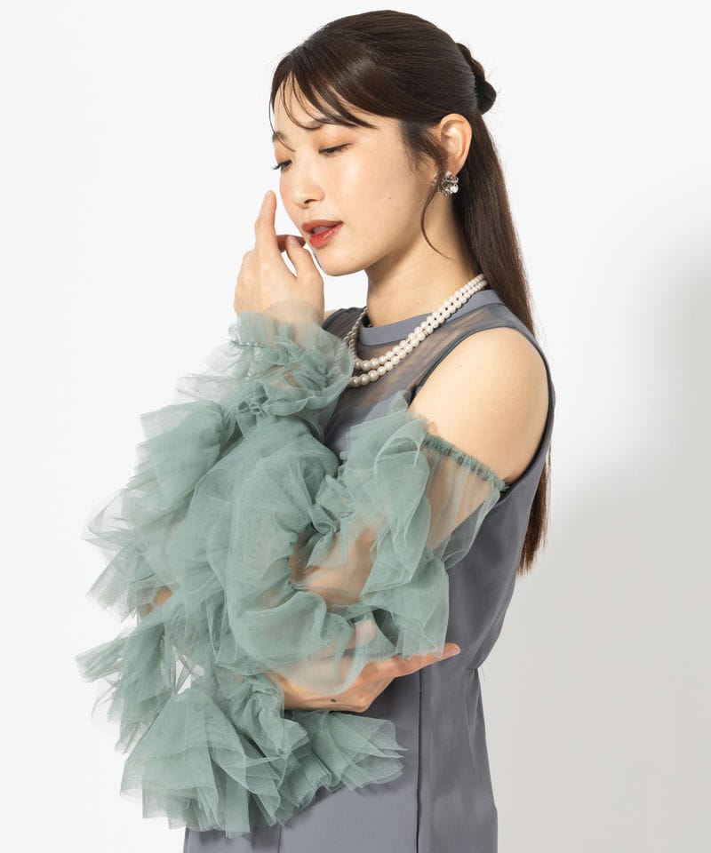 ANDRESD アンドレスド デタッチドスリーブドレス グレー系 x グリーン