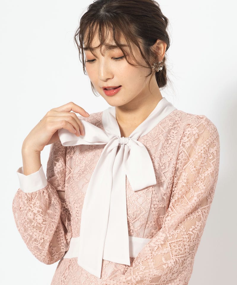 JILL STUART ジルスチュアート ボウタイレースワンピースドレス ピンク