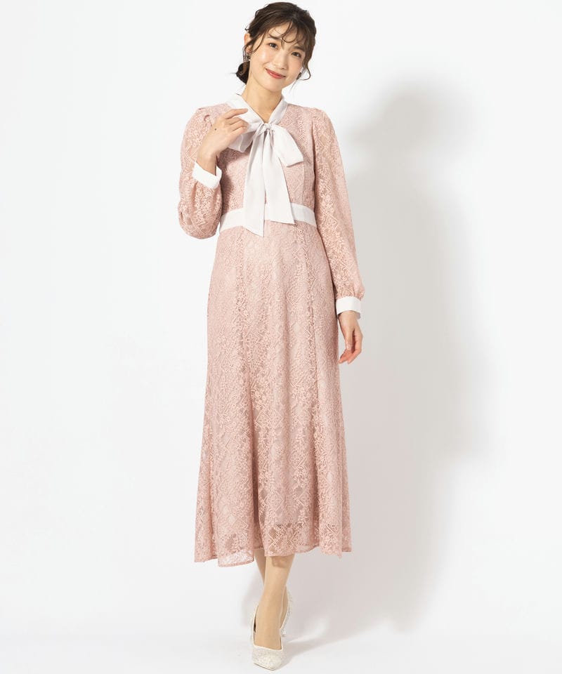 JILL STUART ジルスチュアート ボウタイレースワンピースドレス ピンク