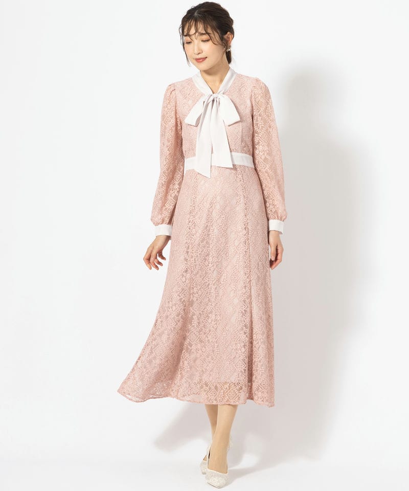 JILL STUART ジルスチュアート ボウタイレースワンピースドレス ピンク