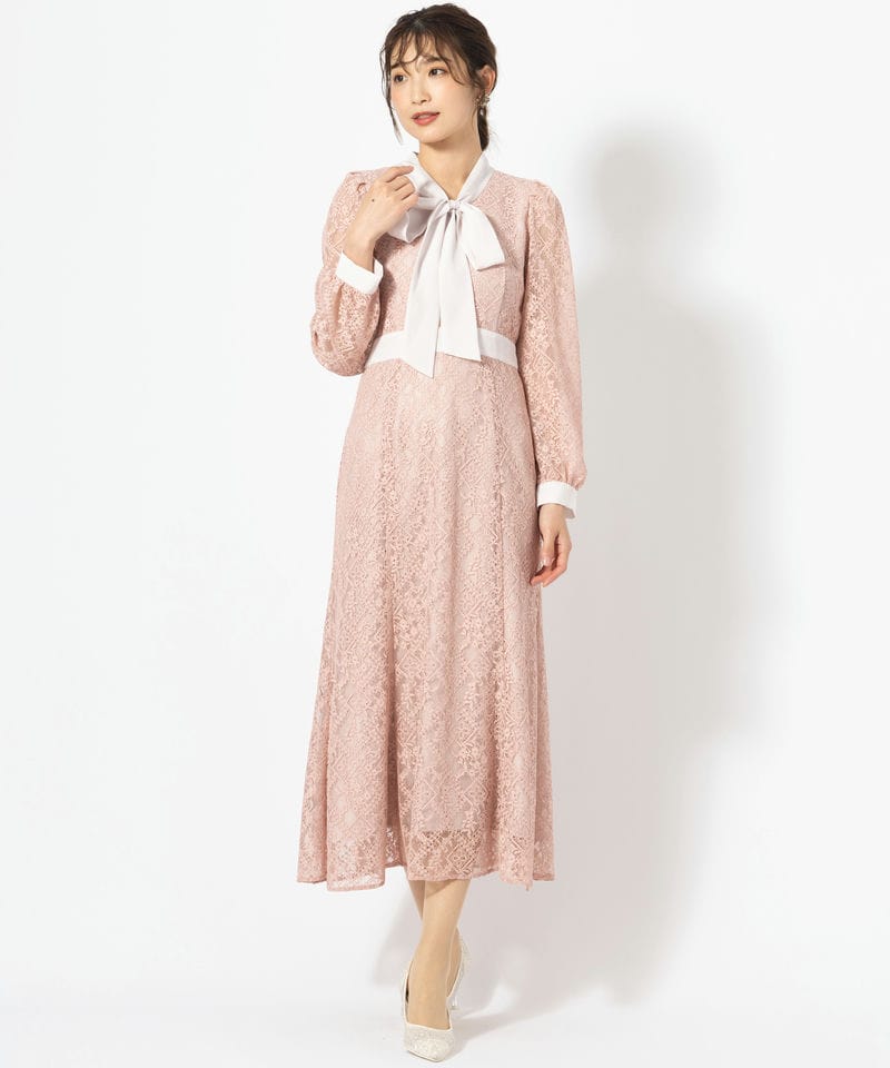 JILL STUART ジルスチュアート ボウタイレースワンピースドレス ピンク