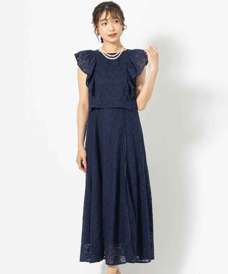 dazzlin ダズリン バックリボンパイピングレースドレス ネイビー系