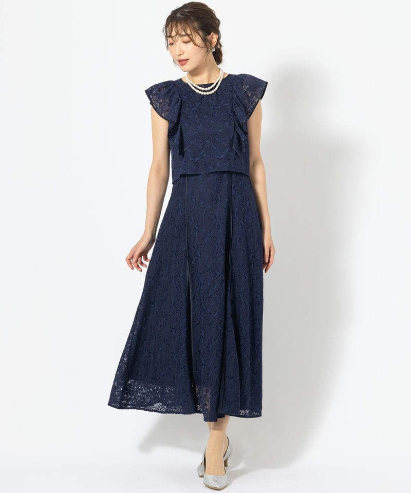 dazzlin ダズリン バックリボンパイピングレースドレス ネイビー系