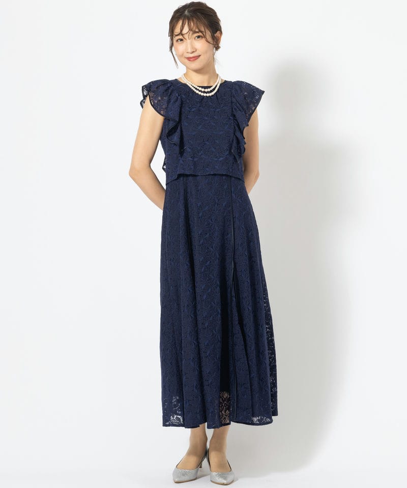dazzlin ダズリン バックリボンパイピングレースドレス ネイビー系