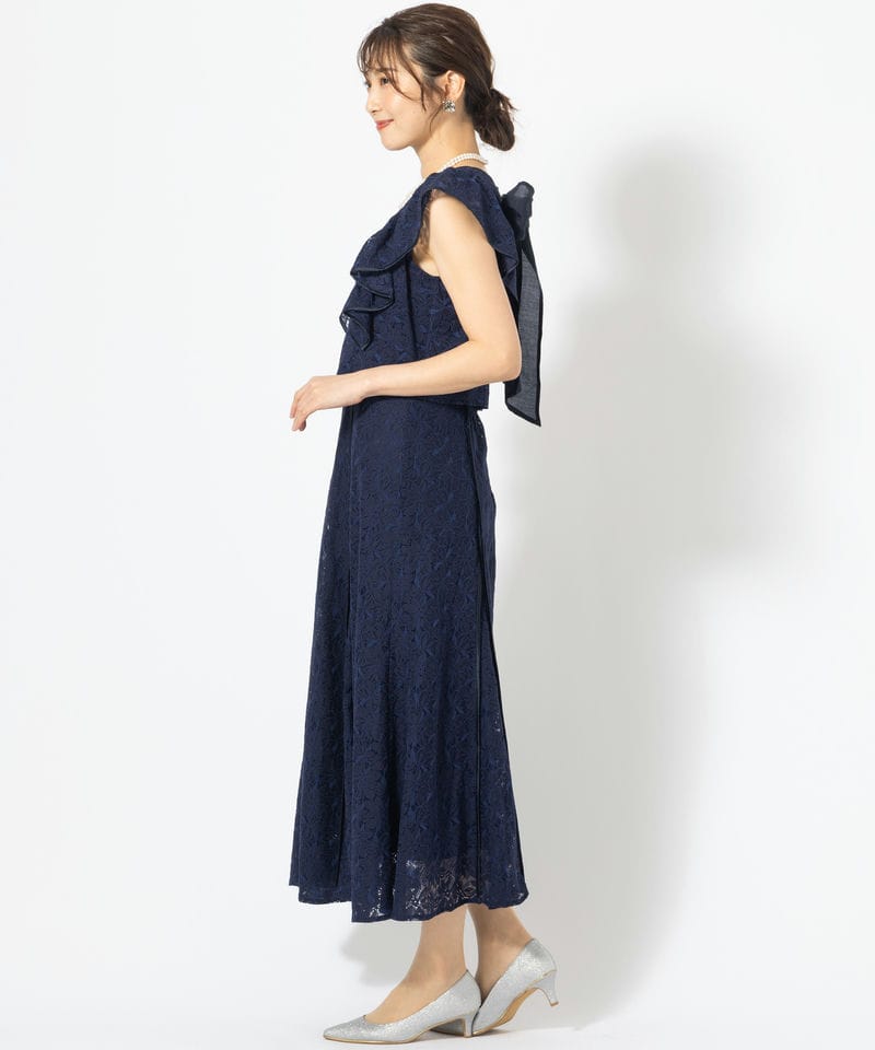 dazzlin ダズリン バックリボンパイピングレースドレス ネイビー系