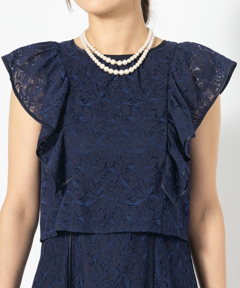 dazzlin ダズリン バックリボンパイピングレースドレス ネイビー系