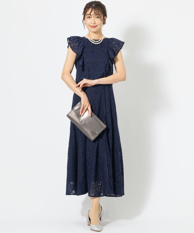 dazzlin ダズリン バックリボンパイピングレースドレス ネイビー系