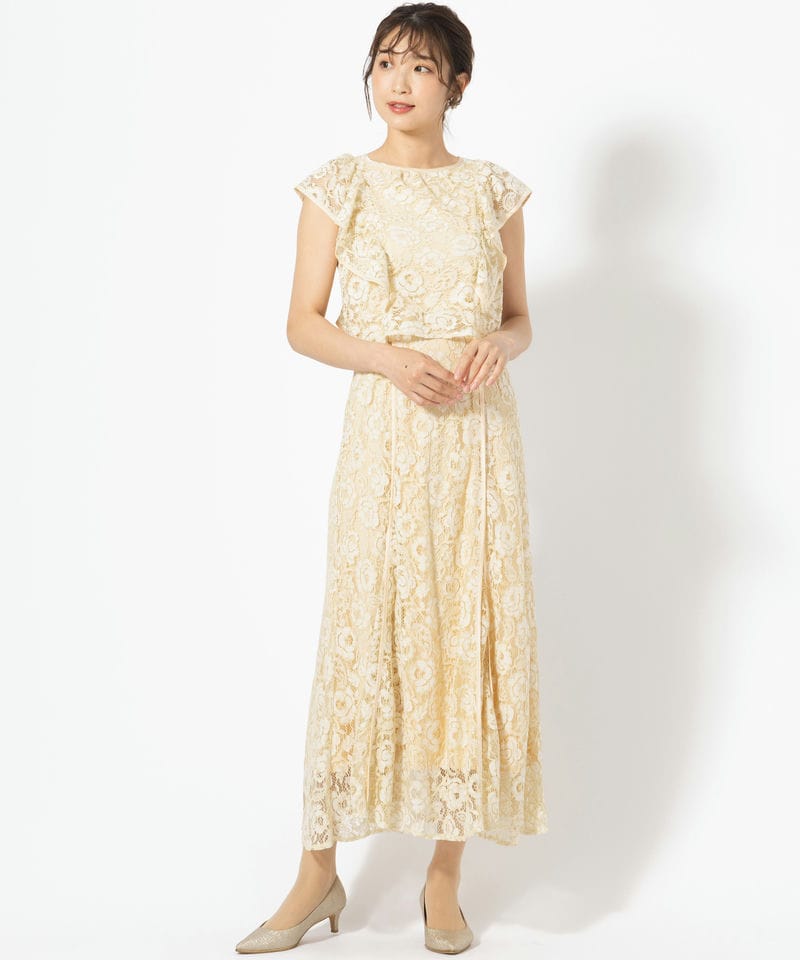 dazzlin ダズリン バックリボンパイピングレースドレス イエロー系