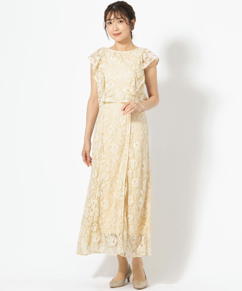 dazzlin ダズリン バックリボンパイピングレースドレス イエロー系