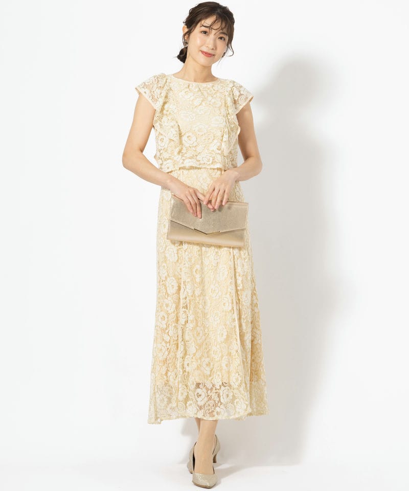 dazzlin ダズリン バックリボンパイピングレースドレス イエロー系
