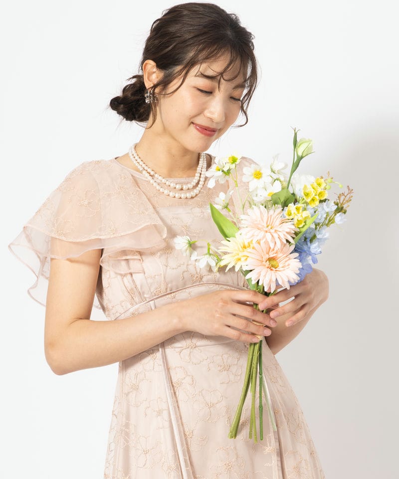 SNIDEL スナイデル プリーツ切替ボウタイレースドレス ピンク系 | 結婚