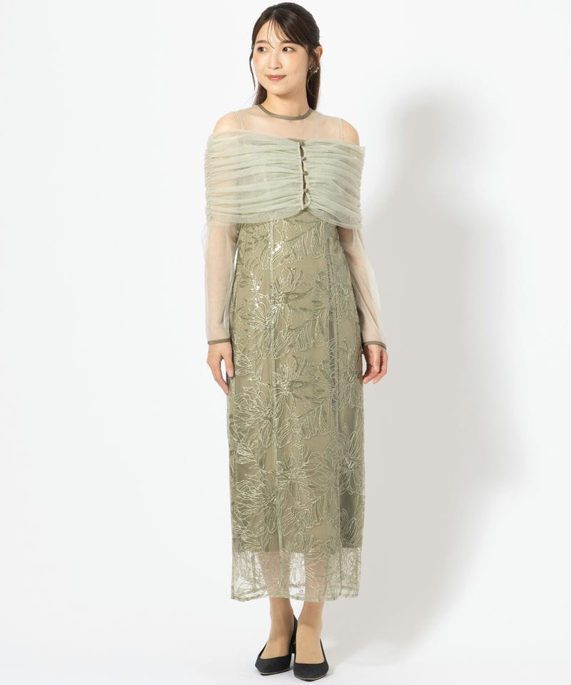 Leja レジャ チュールオフショルダー花柄Iラインドレス その他 x