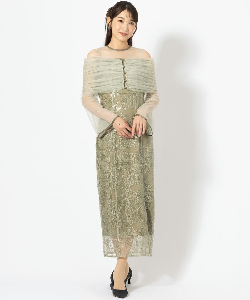 Leja レジャ チュールオフショルダー花柄Iラインドレス その他 x