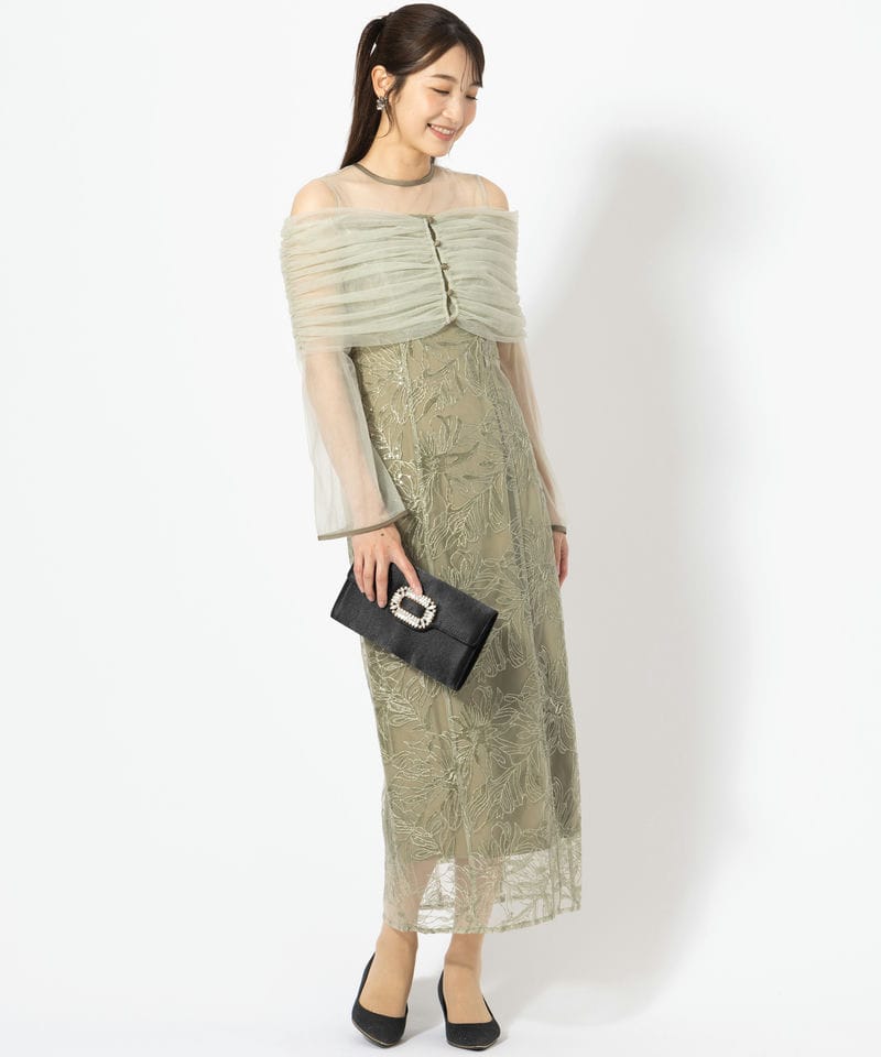 Leja レジャ チュールオフショルダー花柄Iラインドレス その他 x