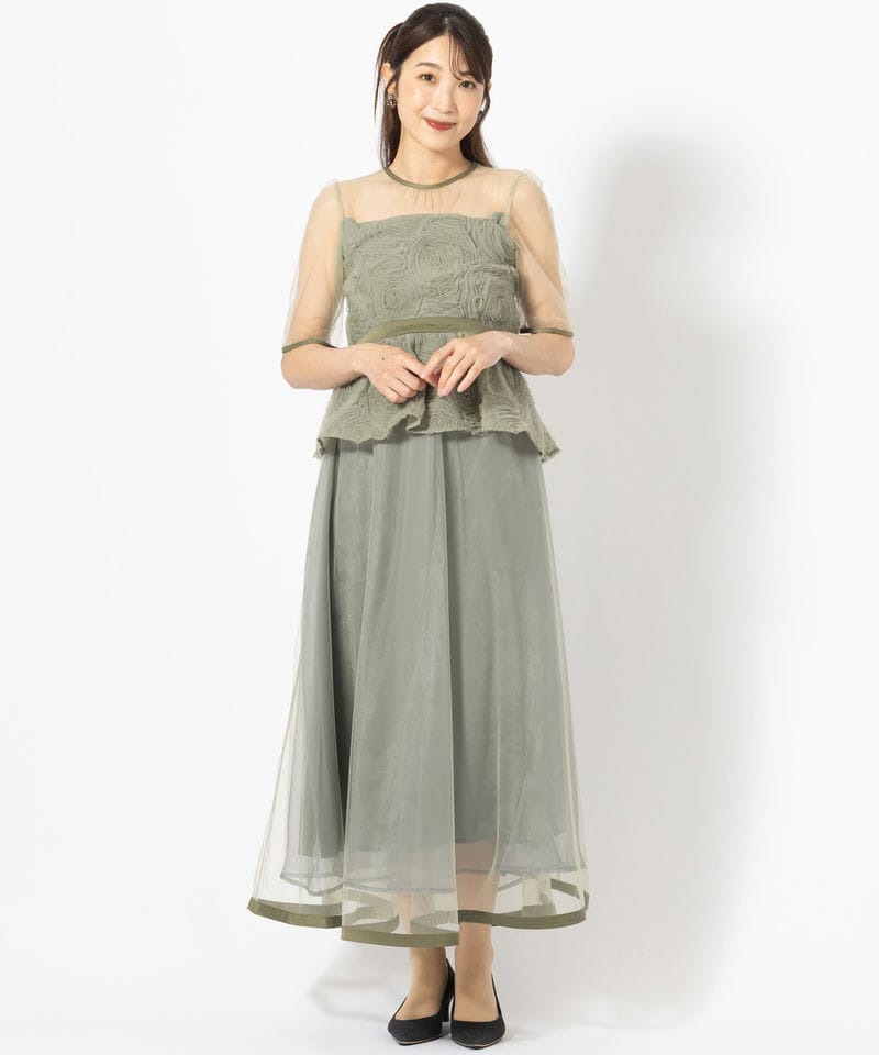 Leja レジャ ローズペプラムビスチェAラインドレス その他 x グリーン