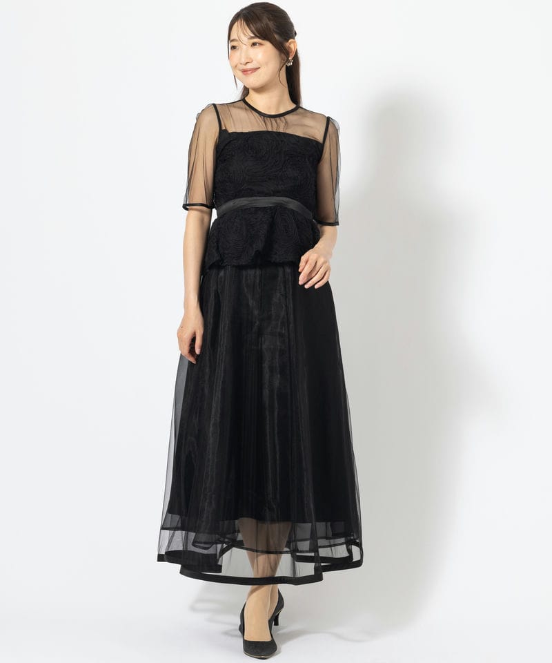 Leja レジャ ローズペプラムビスチェAラインドレス ブラック系 | 結婚