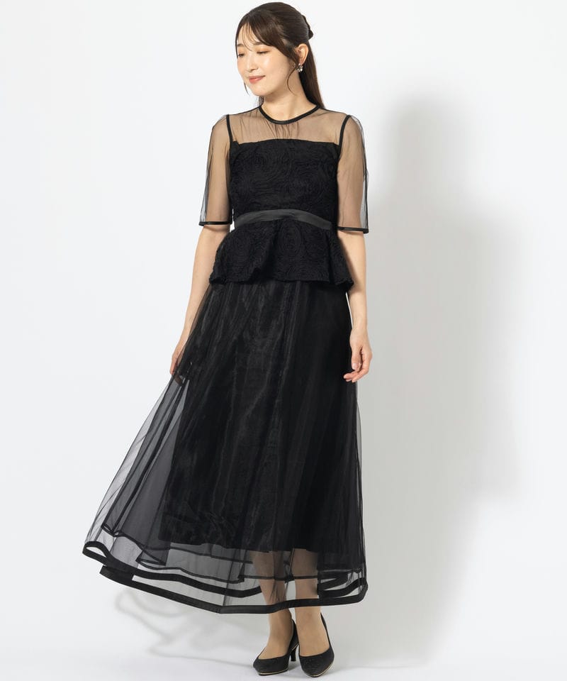 Leja レジャ ローズペプラムビスチェAラインドレス ブラック系 | 結婚