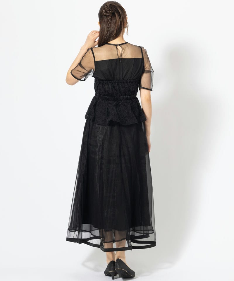 Leja レジャ ローズペプラムビスチェAラインドレス ブラック系 | 結婚
