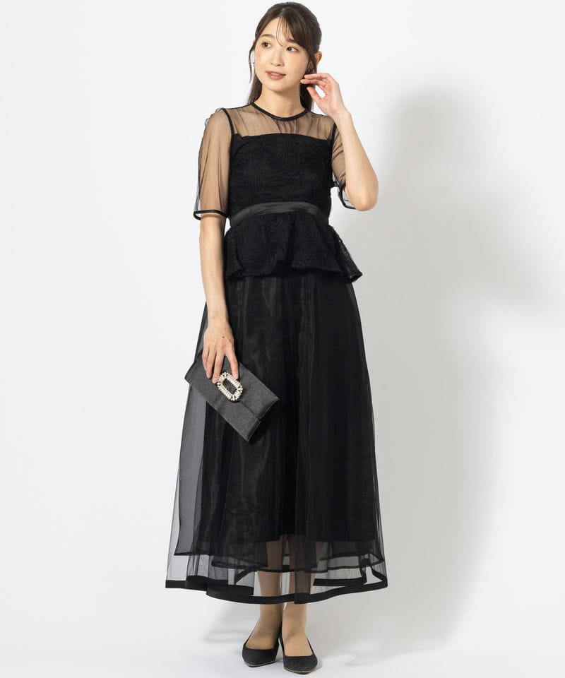Leja レジャ ローズペプラムビスチェAラインドレス ブラック系 | 結婚