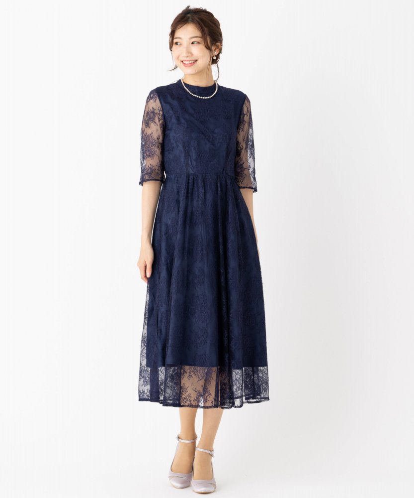 Aimer エメ　ラッセルレースアンクル丈ドレス Aimer エメ ラッセルレースアンクル丈ドレス ネイビー系 | 結婚式