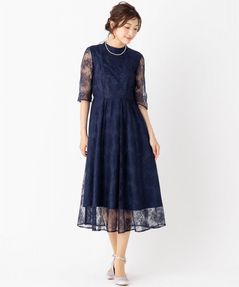 Aimer エメ ラッセルレースアンクル丈ドレス ネイビー系 | 結婚式